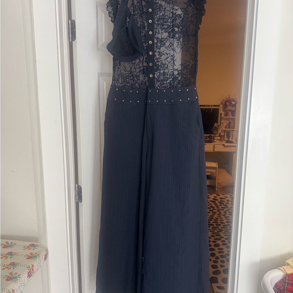 Black Lace Bodice Wide-Leg Dress
